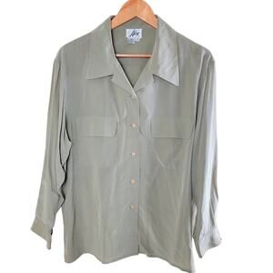 Alex Double Flap Pocket Silk Button Front Shirt Womens size 12 Sage Green